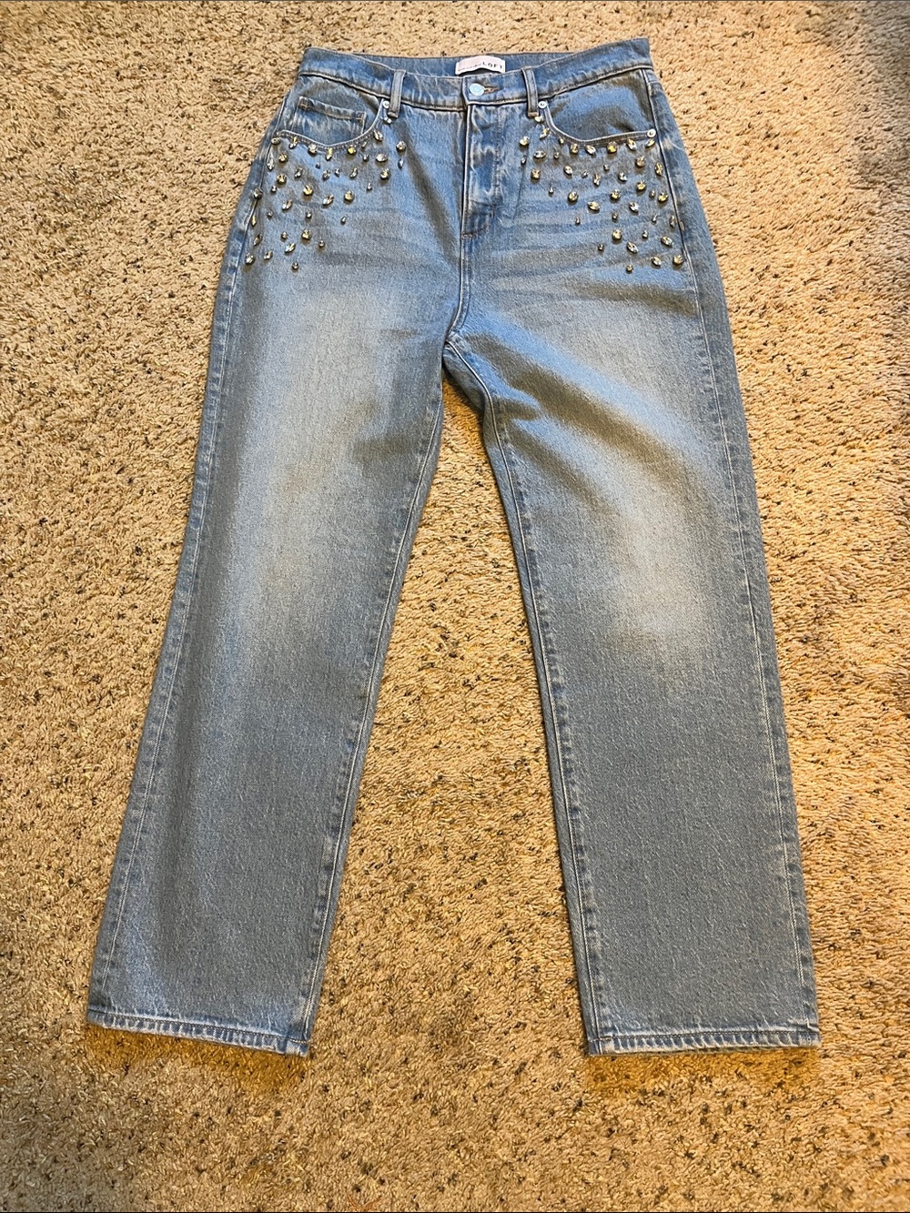LOFT Light Blue Straight-Leg Jeans with Stud Accents
